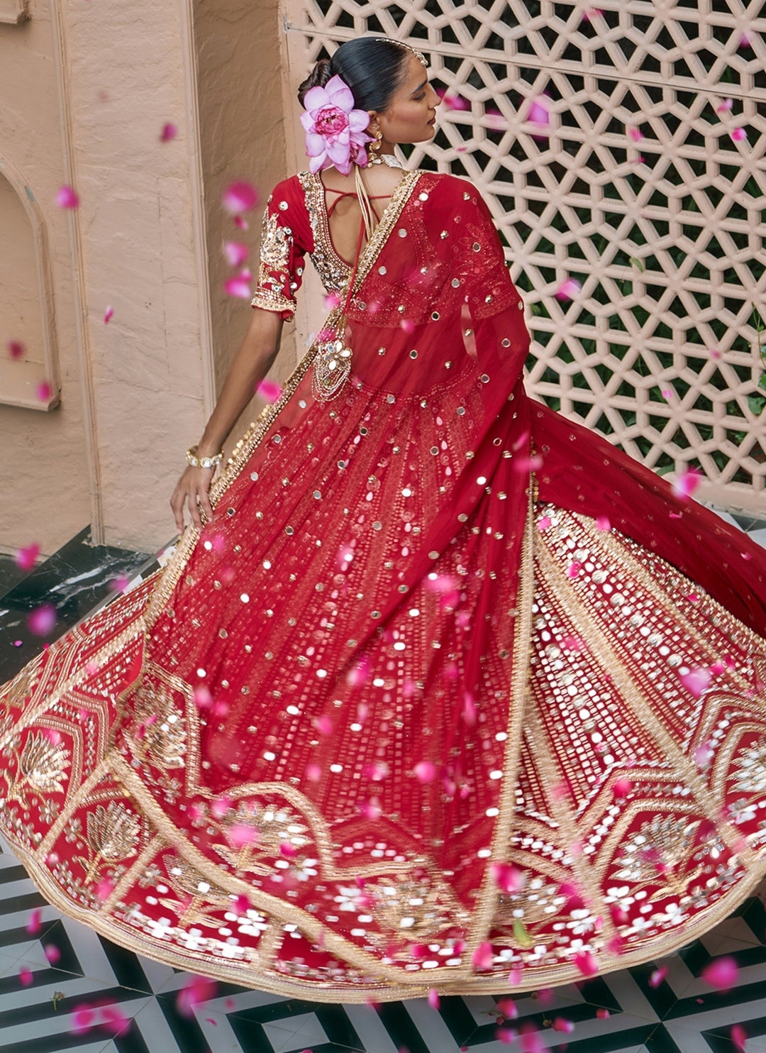 Nidhika Shekhar Deep Red Embroidered Crepe Bridal Lehenga SetFabilicious Fashion