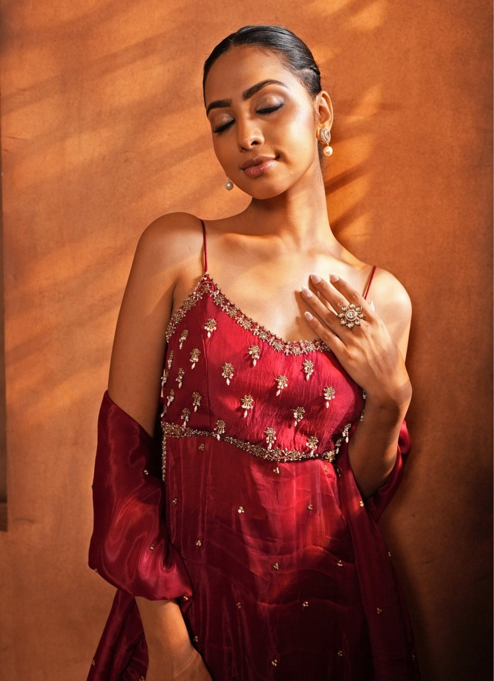 Deep Red Embroidered Silk Kurta Sharara Set Enamour by Radha - Fabilicious Fashion