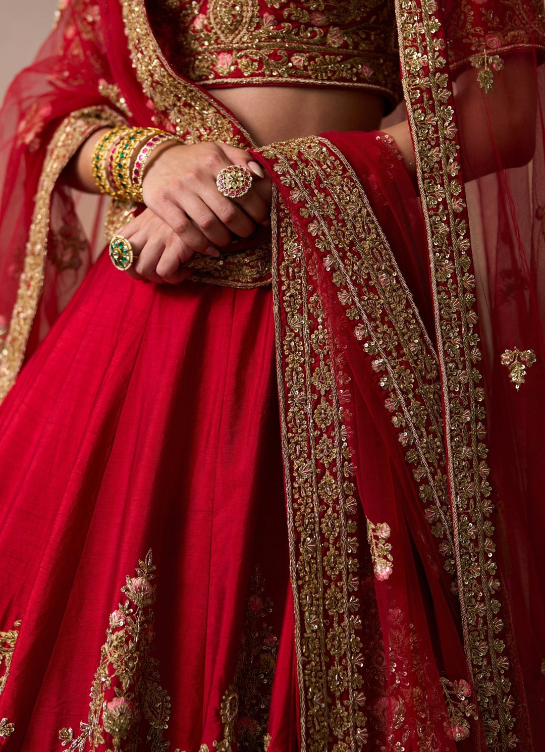 Angad Singh Deep Red Raw Silk Double Dupatta Bridal LehengaFabilicious Fashion