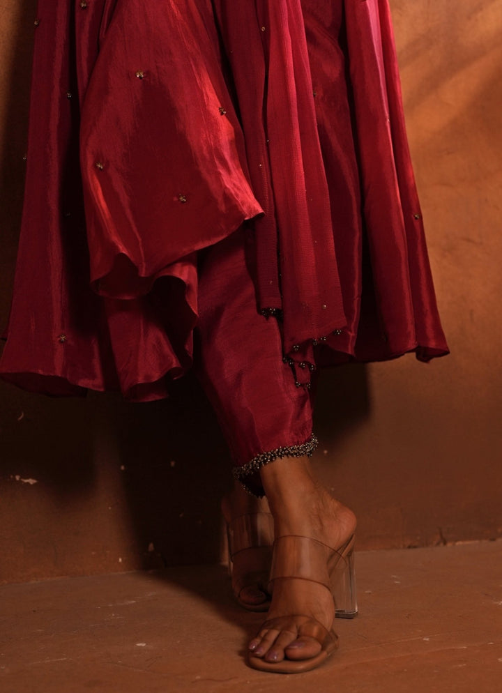 Deep Red Silk Corset Anarkali Enamour by Radha - Fabilicious Fashion