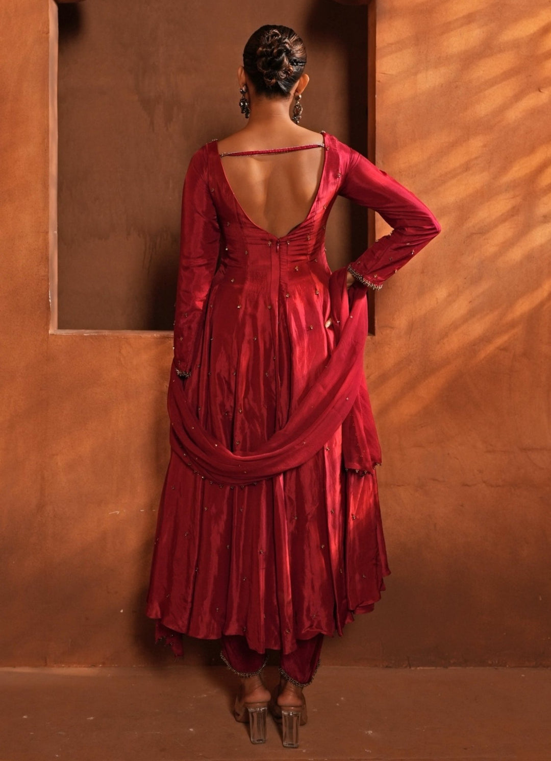 Deep Red Silk Corset Anarkali Enamour by Radha - Fabilicious Fashion