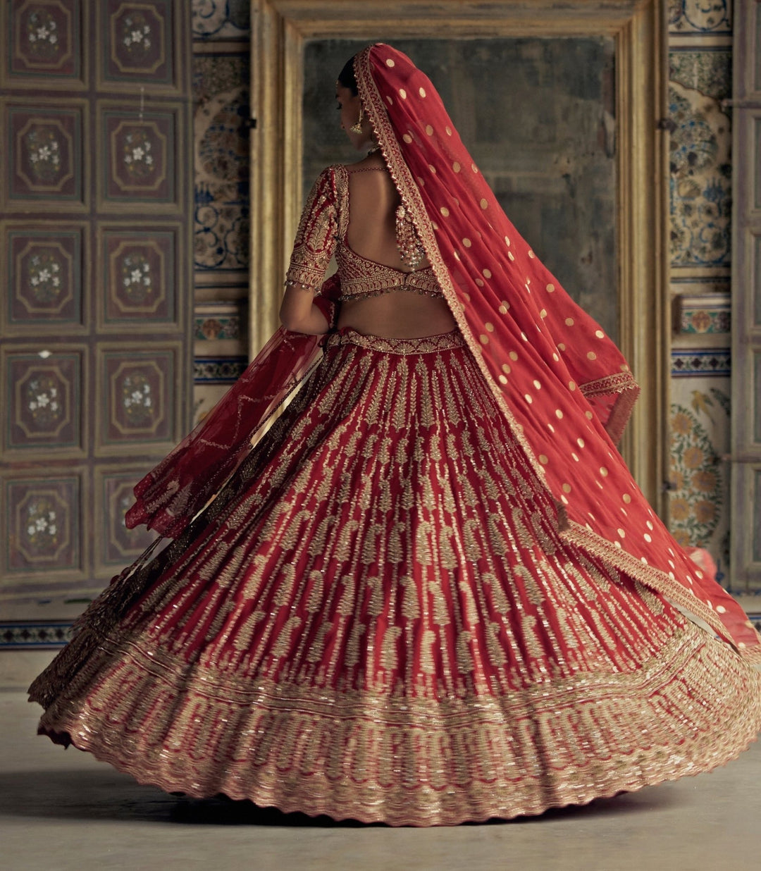 Deep Red Silk Embroidered Bridal Lehenga Set Nitika Gujral - Fabilicious Fashion