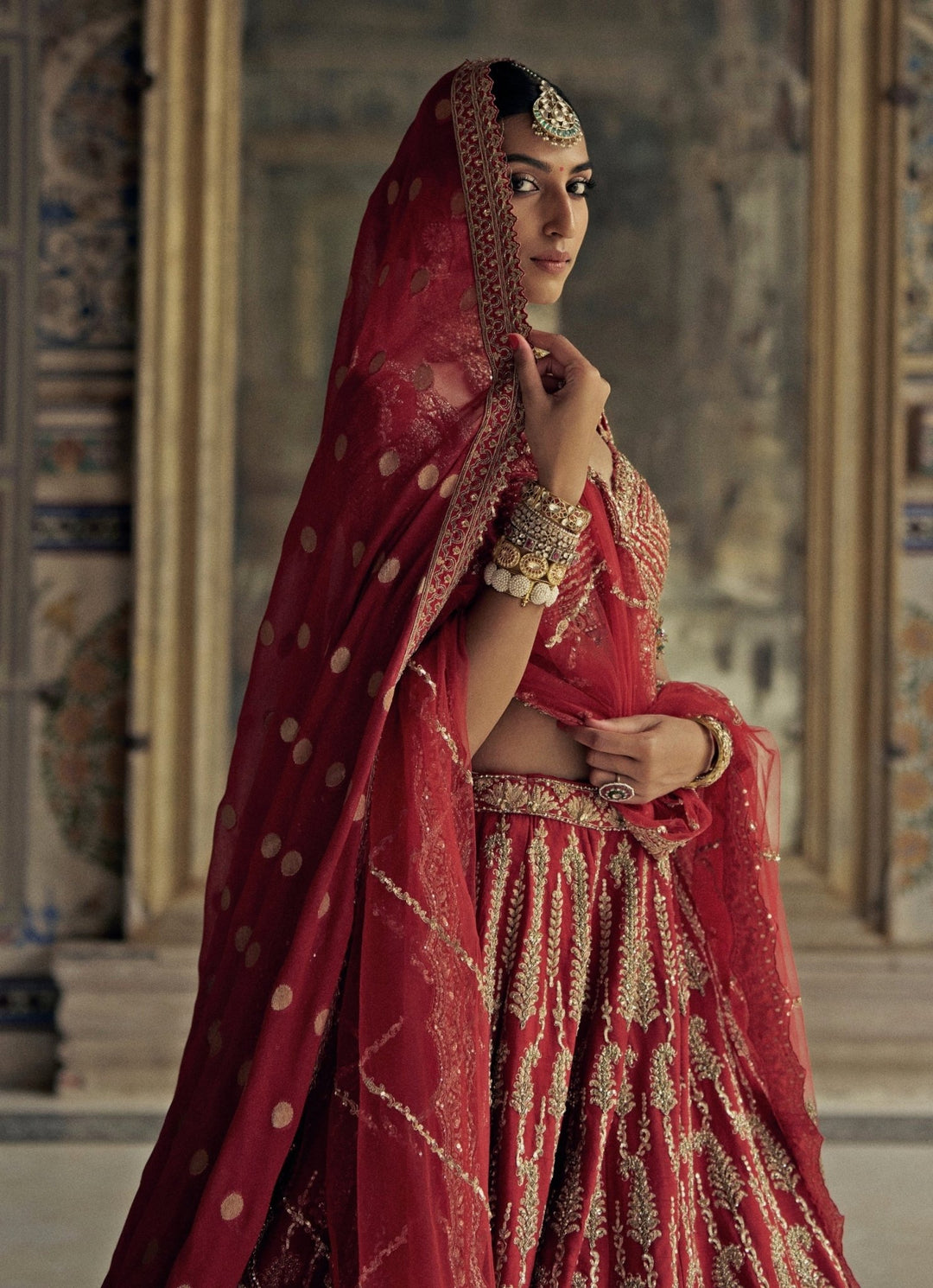 Deep Red Silk Embroidered Bridal Lehenga Set Nitika Gujral - Fabilicious Fashion