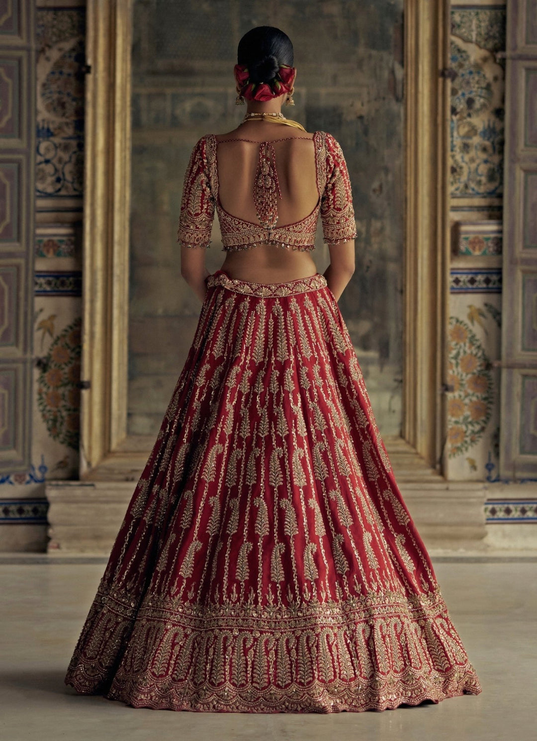 Deep Red Silk Embroidered Bridal Lehenga Set Nitika Gujral - Fabilicious Fashion