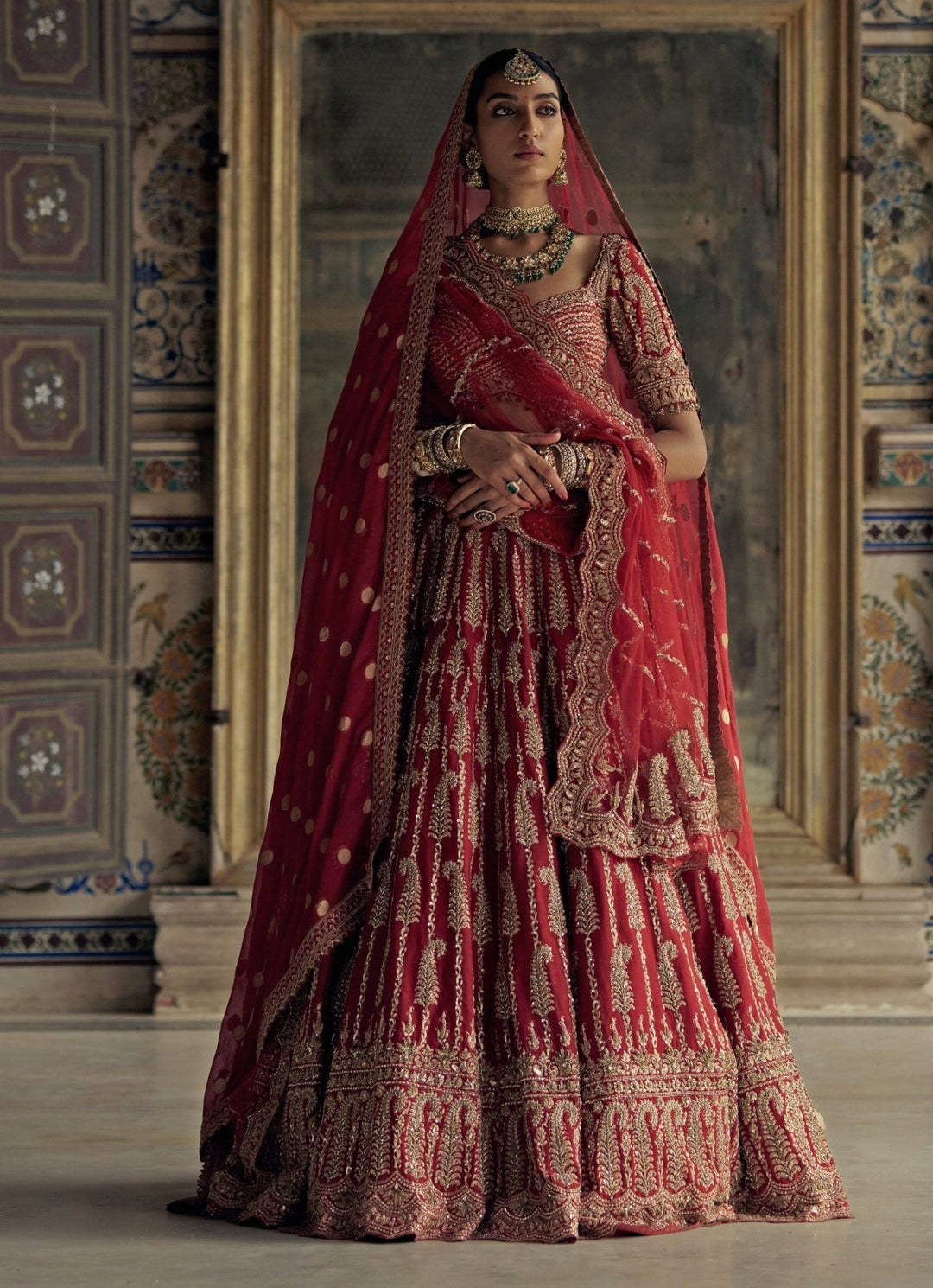 Deep Red Silk Embroidered Bridal Lehenga Set Nitika Gujral - Fabilicious Fashion
