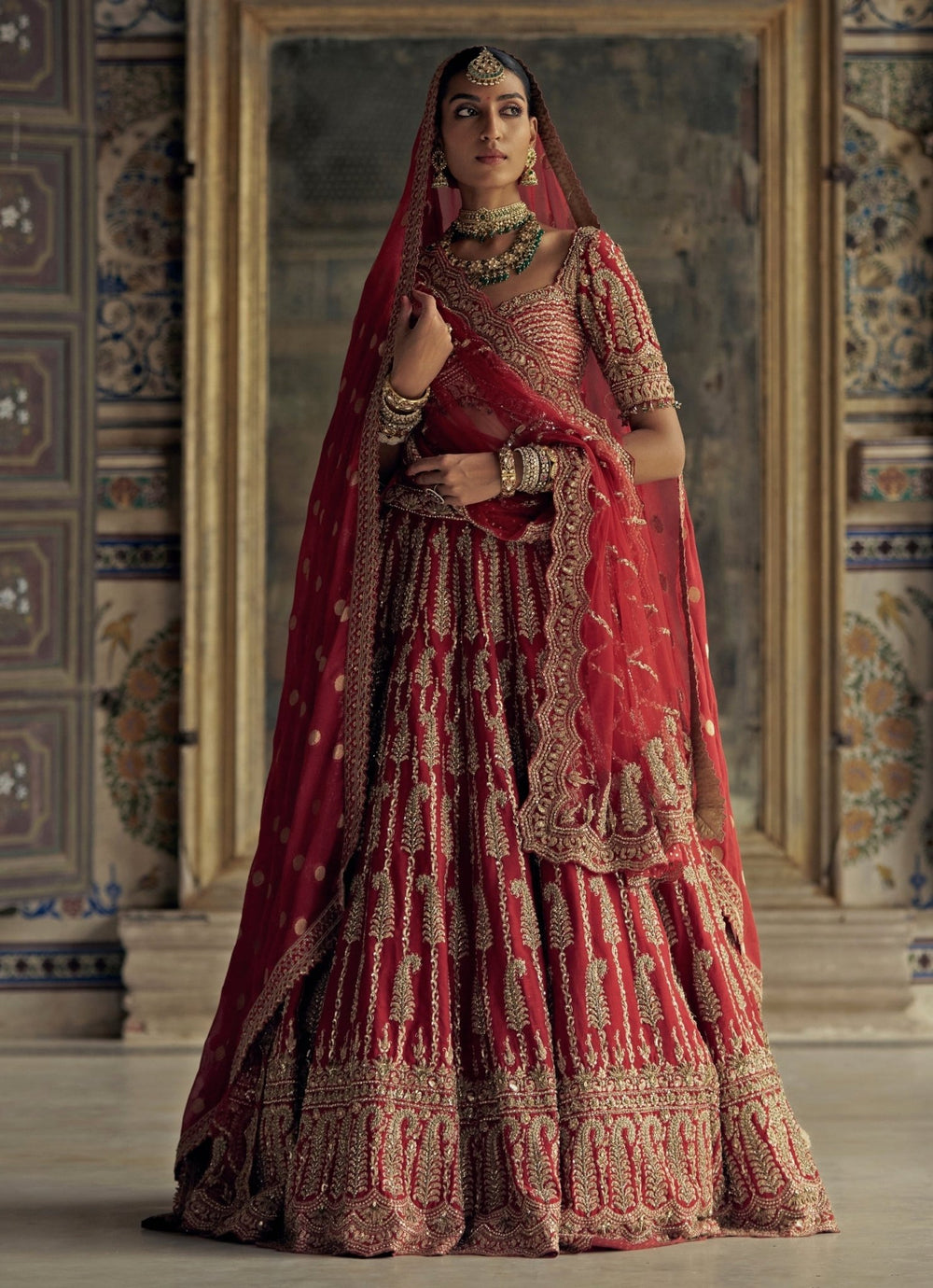 Deep Red Silk Embroidered Bridal Lehenga Set Nitika Gujral - Fabilicious Fashion