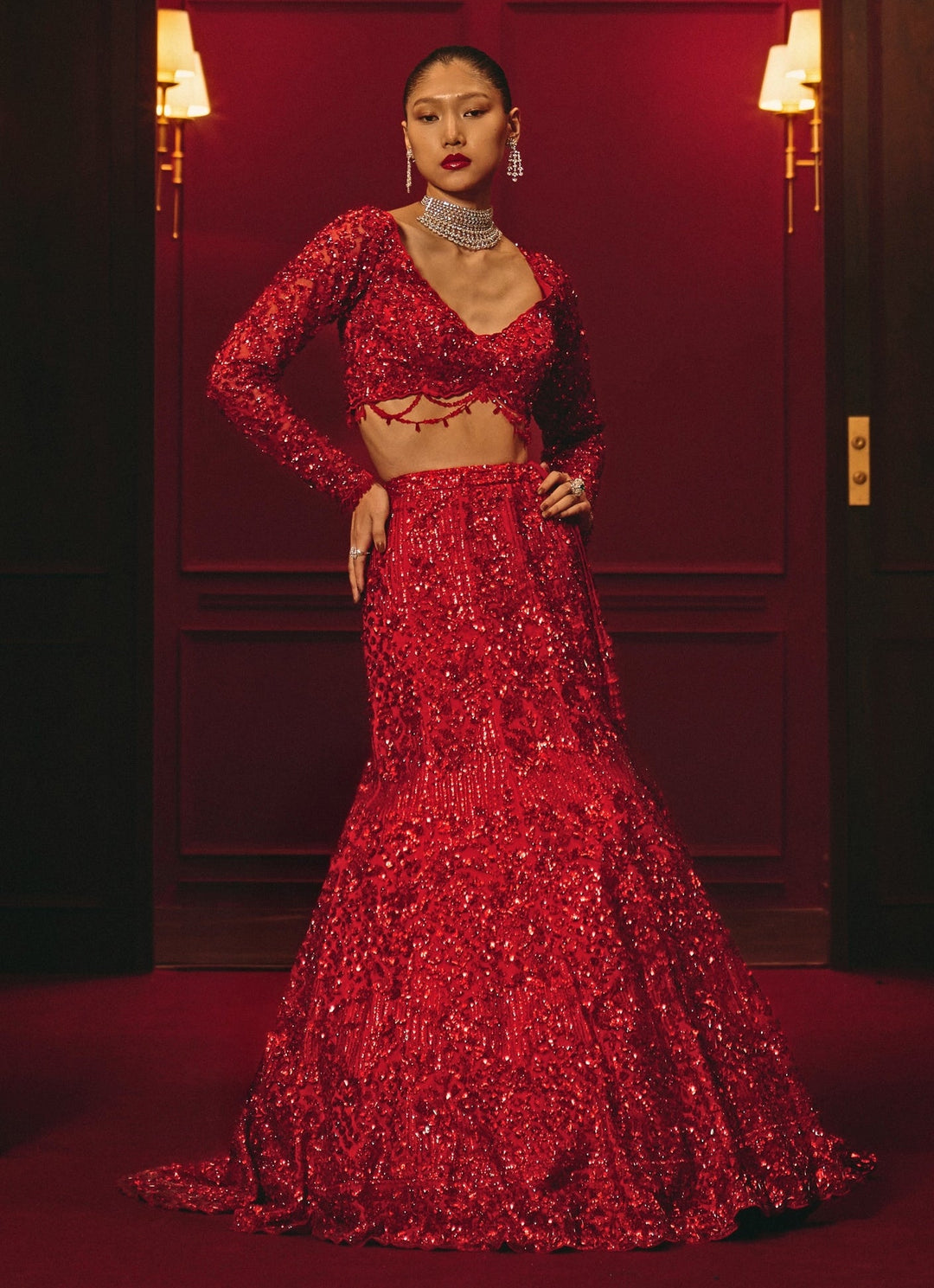Deep Red Soft Net Mermaid Lehenga Angad Singh - Fabilicious Fashion