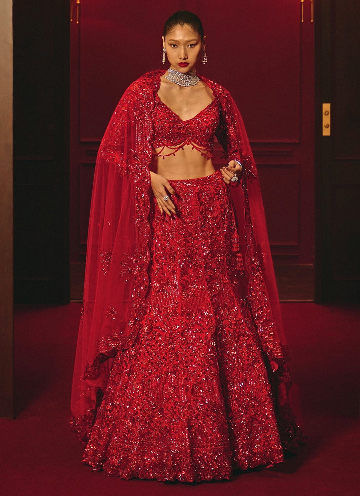 Deep Red Soft Net Mermaid Lehenga Angad Singh - Fabilicious Fashion