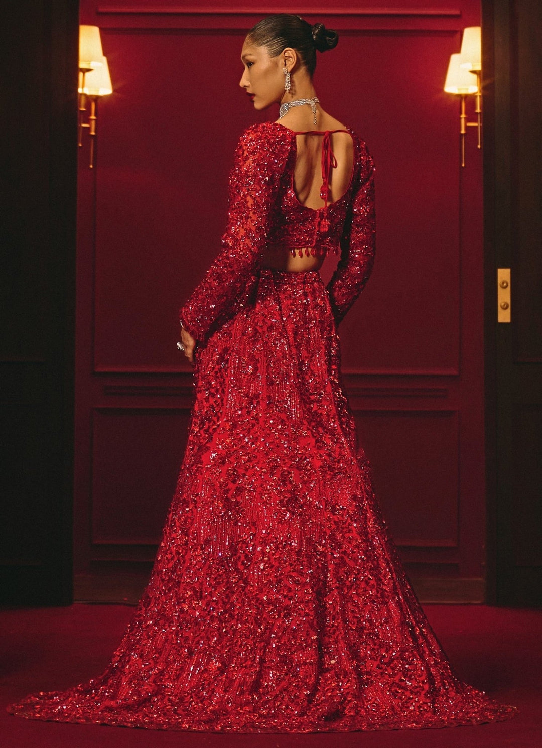 Deep Red Soft Net Mermaid Lehenga Angad Singh - Fabilicious Fashion