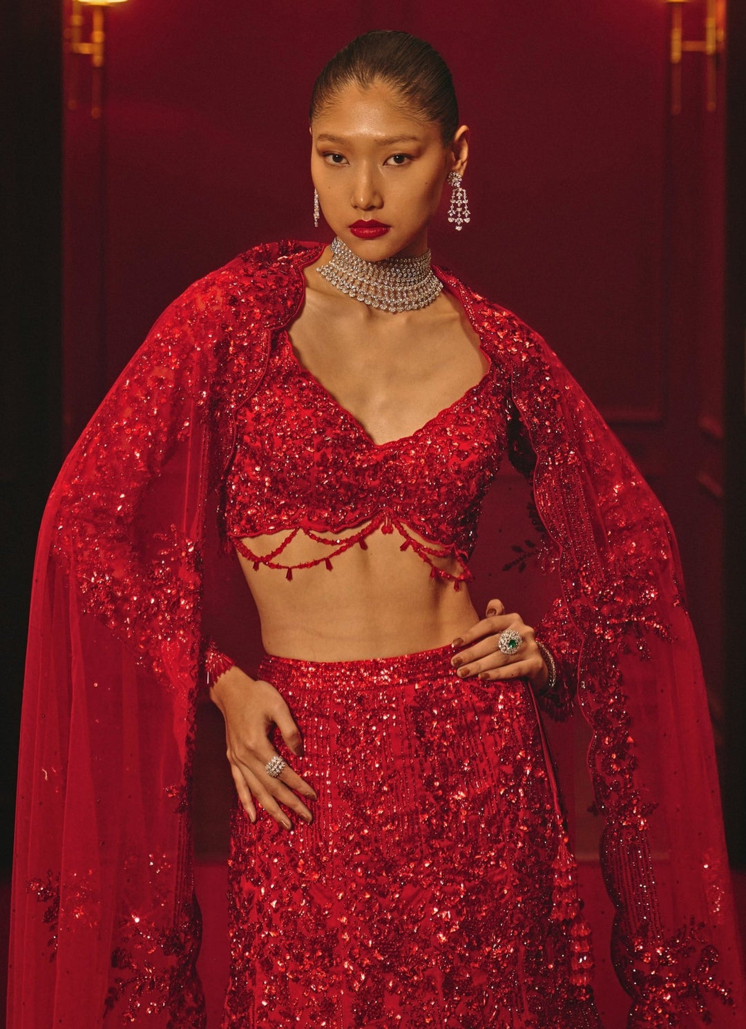 Deep Red Soft Net Mermaid Lehenga Angad Singh - Fabilicious Fashion