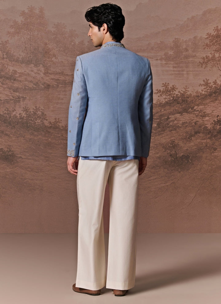 Contrast by Parth Denim Blue Textured Silk Jacket SetFabilicious Fashion
