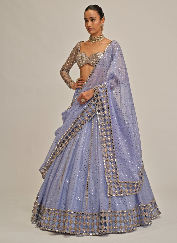 Vvani by Vani Vats Dew Blue Cutwork Organza LehengaFabilicious Fashion