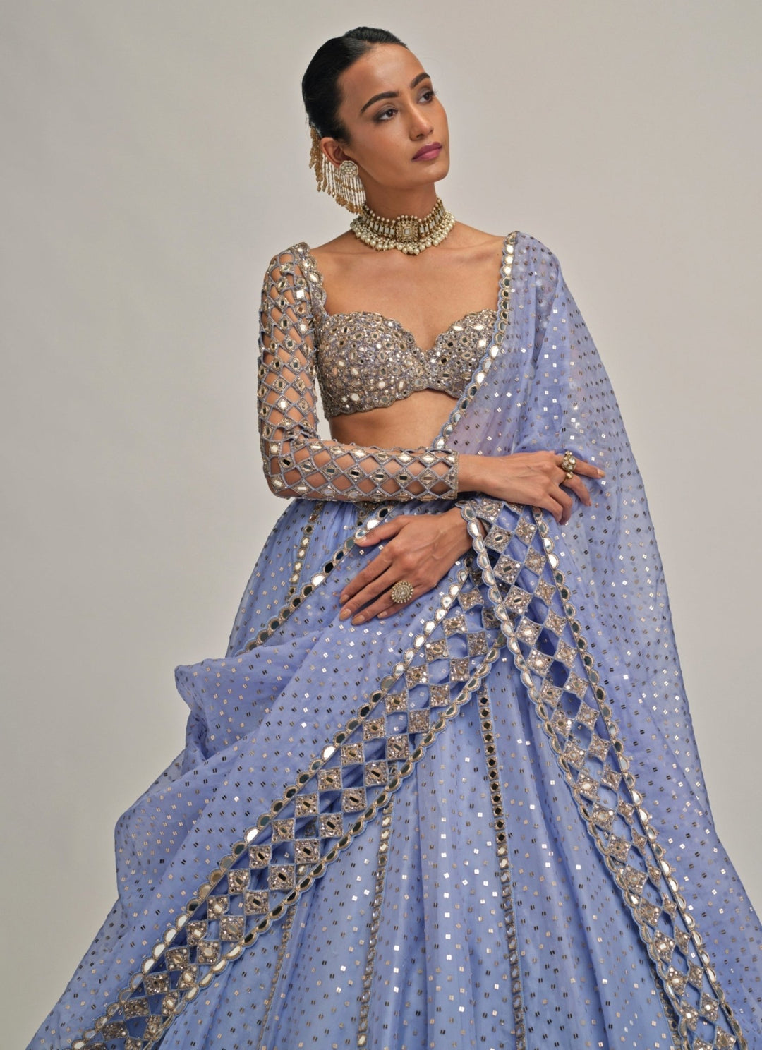 Vvani by Vani Vats Dew Blue Cutwork Organza LehengaFabilicious Fashion