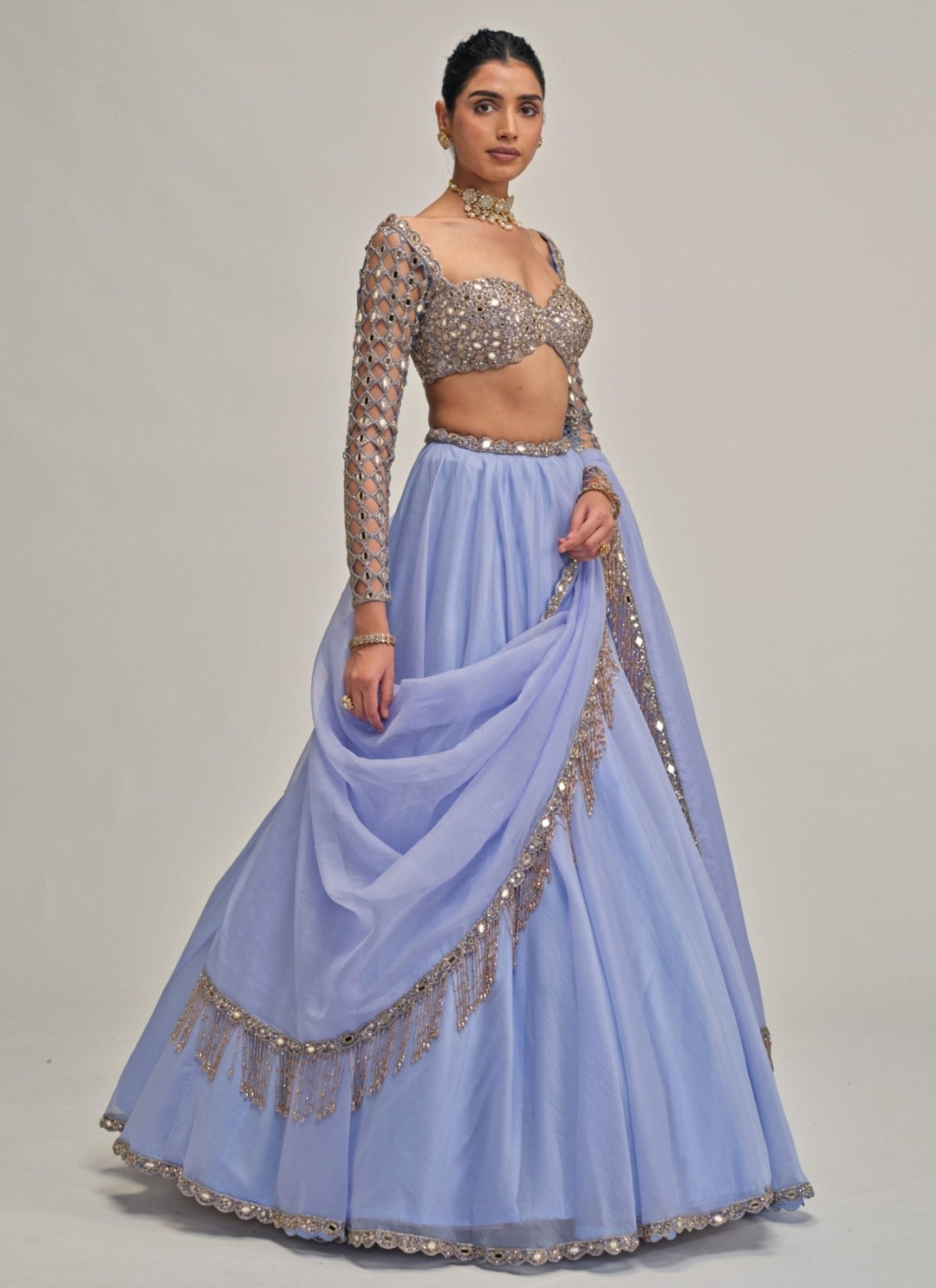 Vvani by Vani Vats Dew Blue Embroidered Organza LehengaFabilicious Fashion