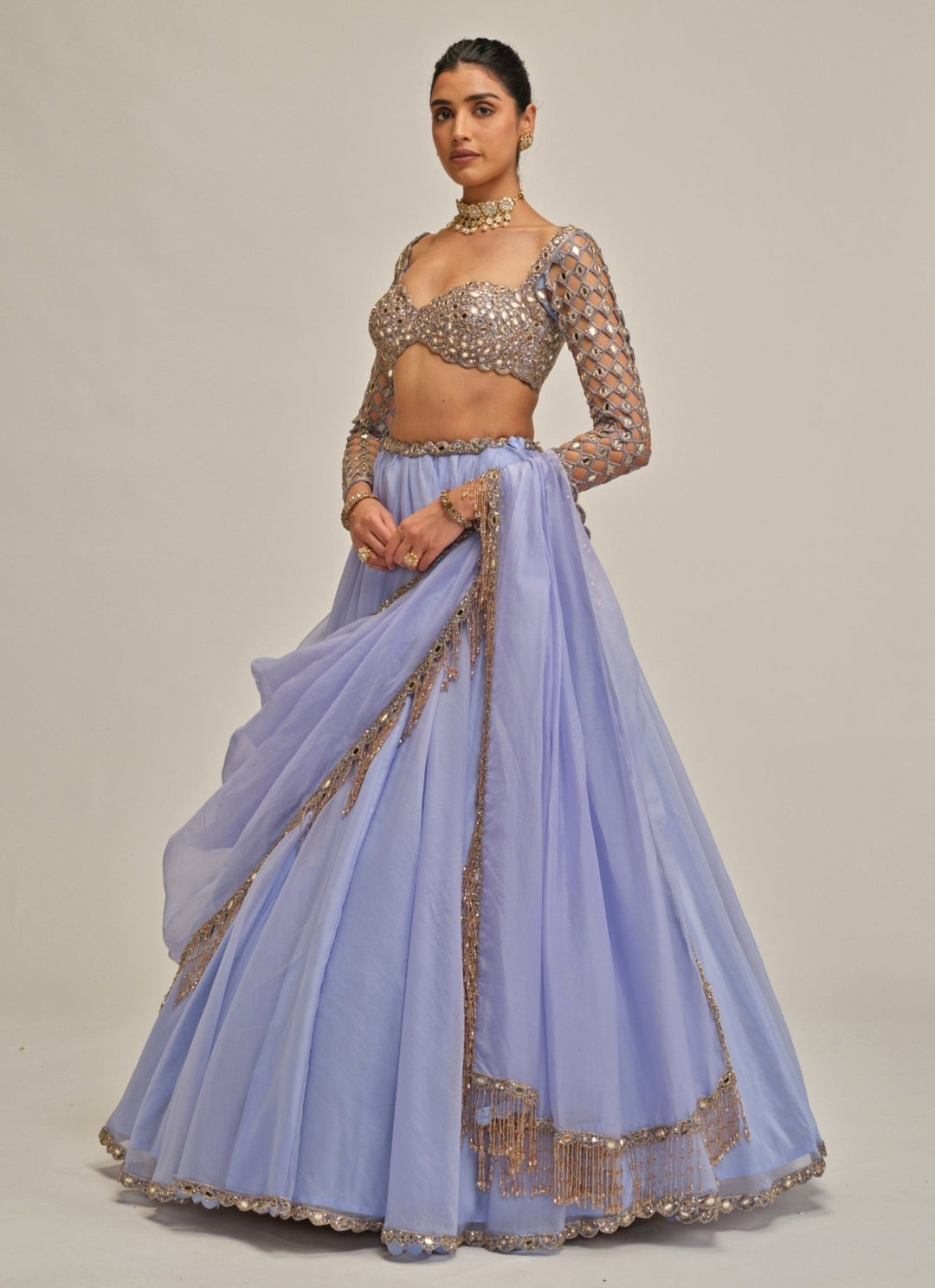 Vvani by Vani Vats Dew Blue Embroidered Organza LehengaFabilicious Fashion