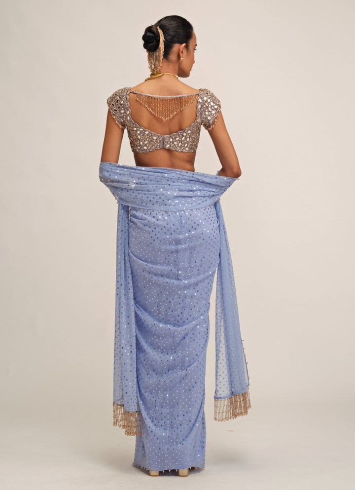 Vvani by Vani Vats Dew Blue Georgette Draped SkirtFabilicious Fashion