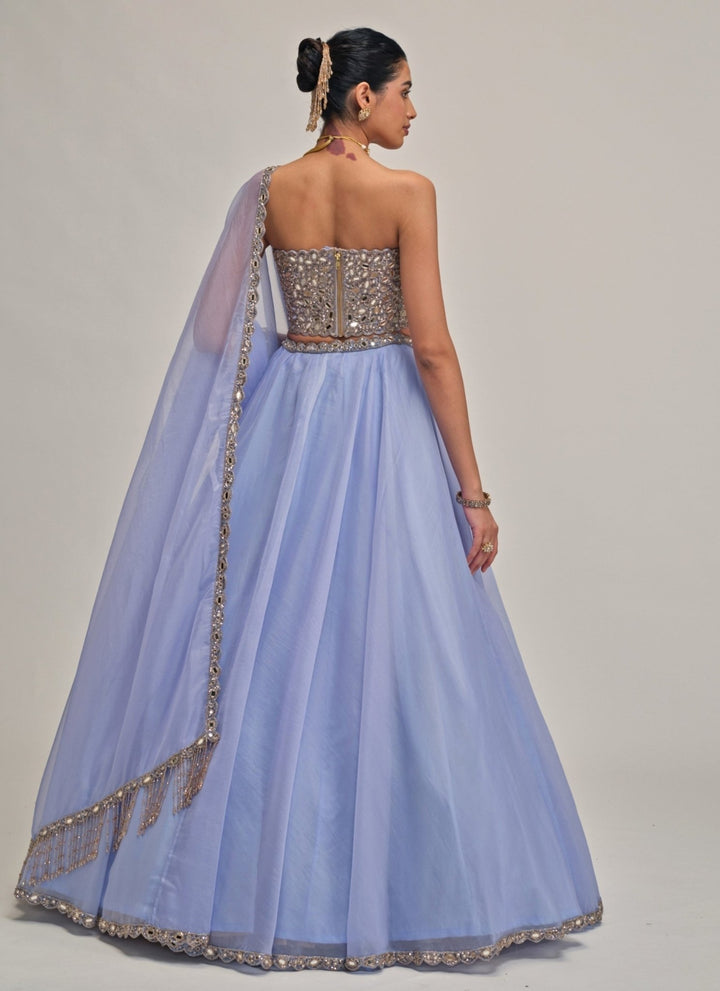 Vvani by Vani Vats Dew Blue Organza Corset LehengaFabilicious Fashion