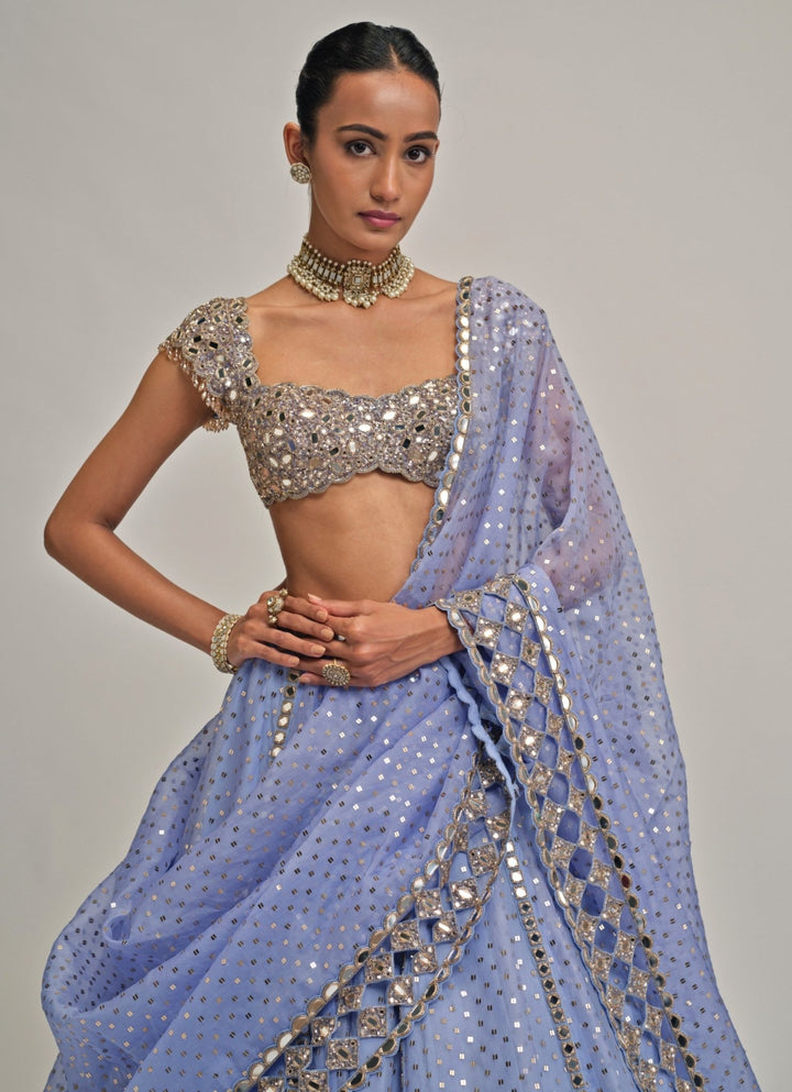 Vvani by Vani Vats Dew Blue Sequins Embroidered Organza LehengaFabilicious Fashion