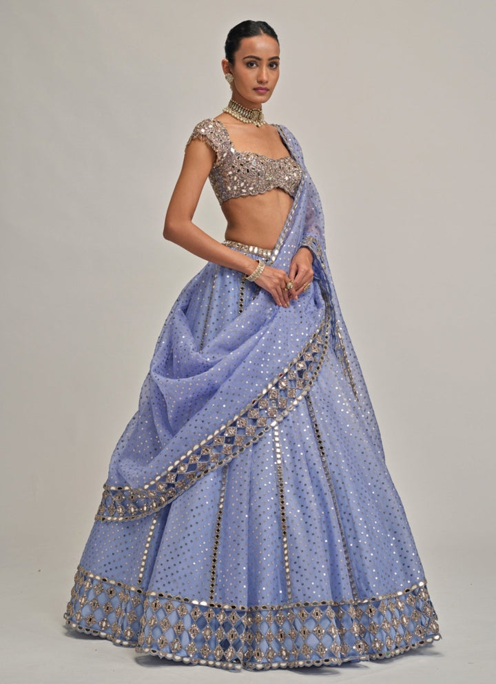 Vvani by Vani Vats Dew Blue Sequins Embroidered Organza LehengaFabilicious Fashion
