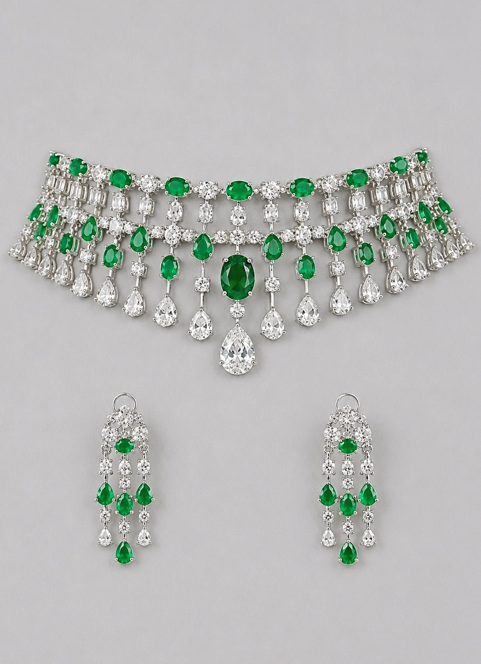 Zevar by Geeta Diamond And Emerald Stone Necklace SetFabilicious Fashion