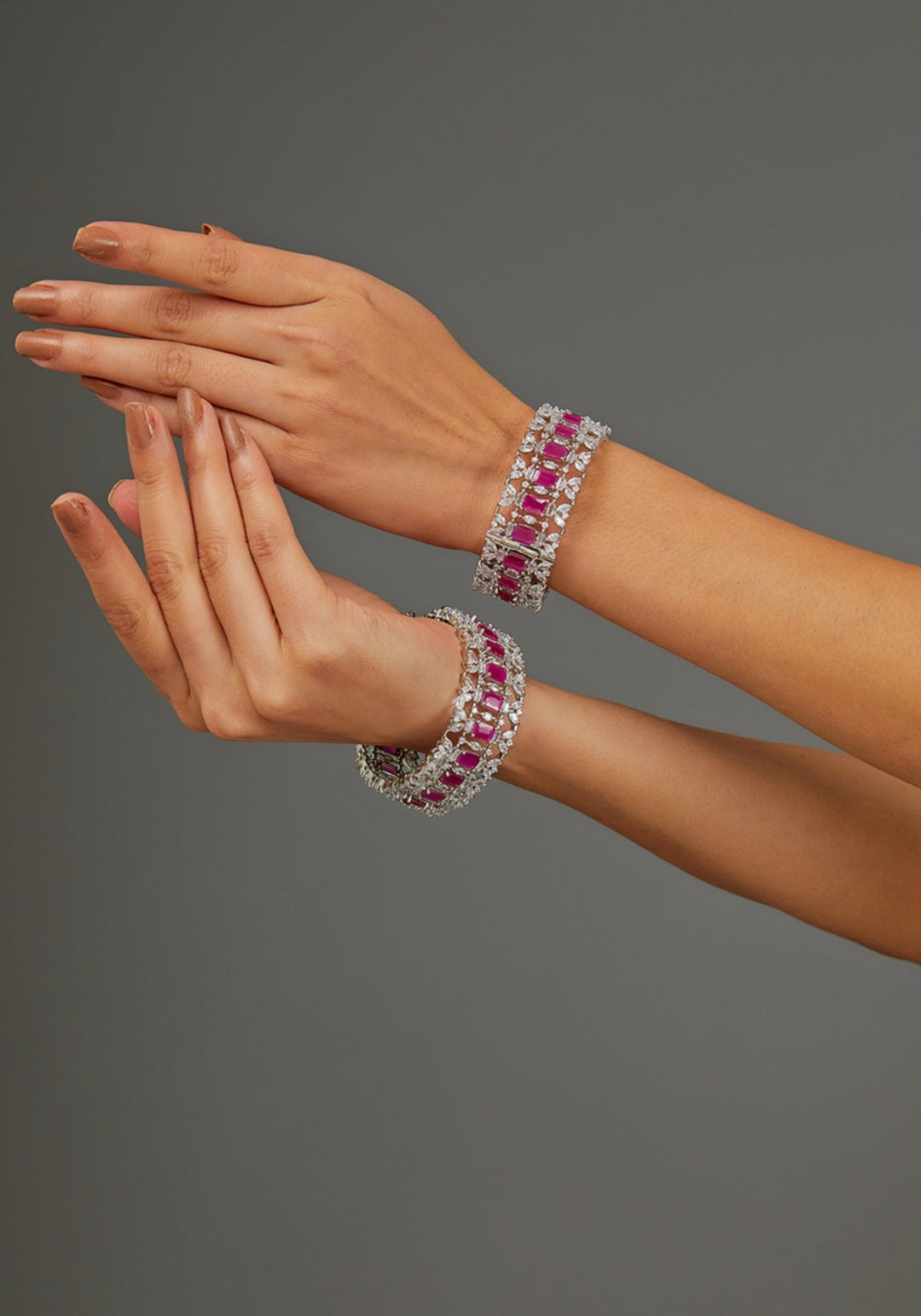 Diamond Bangles With Pink Stones Zevar by Geeta - Fabilicious Fashion