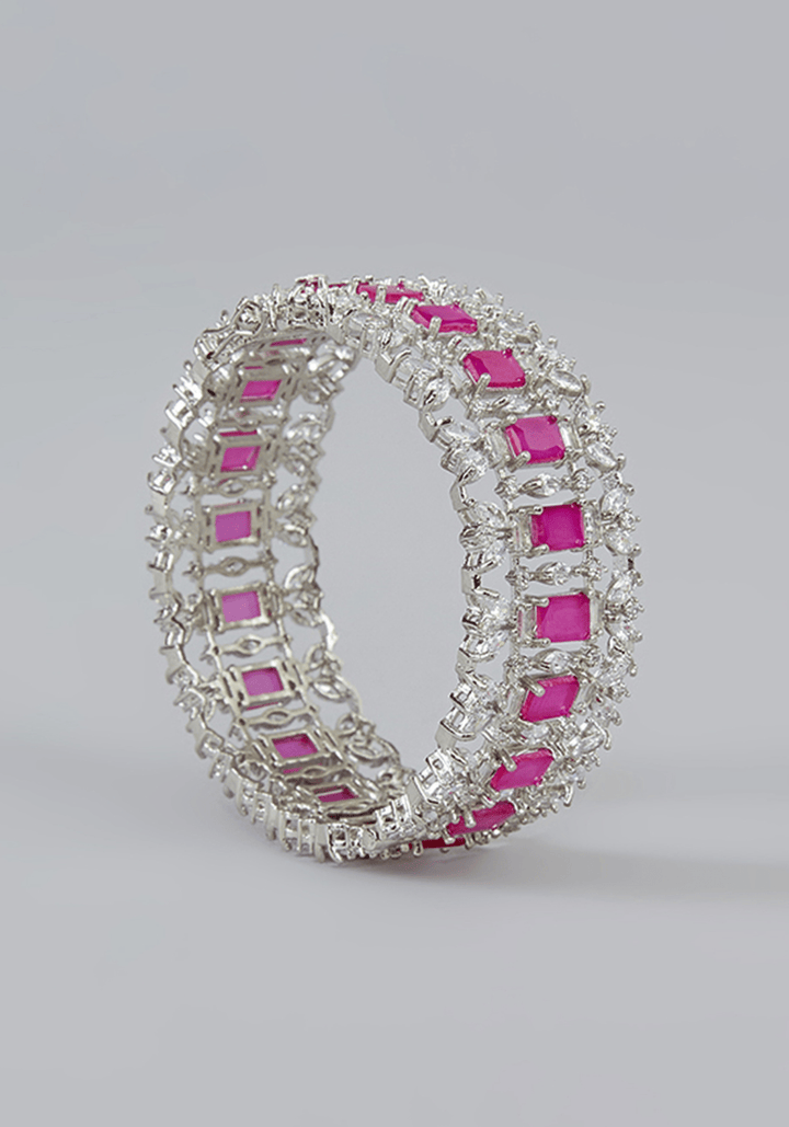 Diamond Bangles With Pink Stones Zevar by Geeta - Fabilicious Fashion