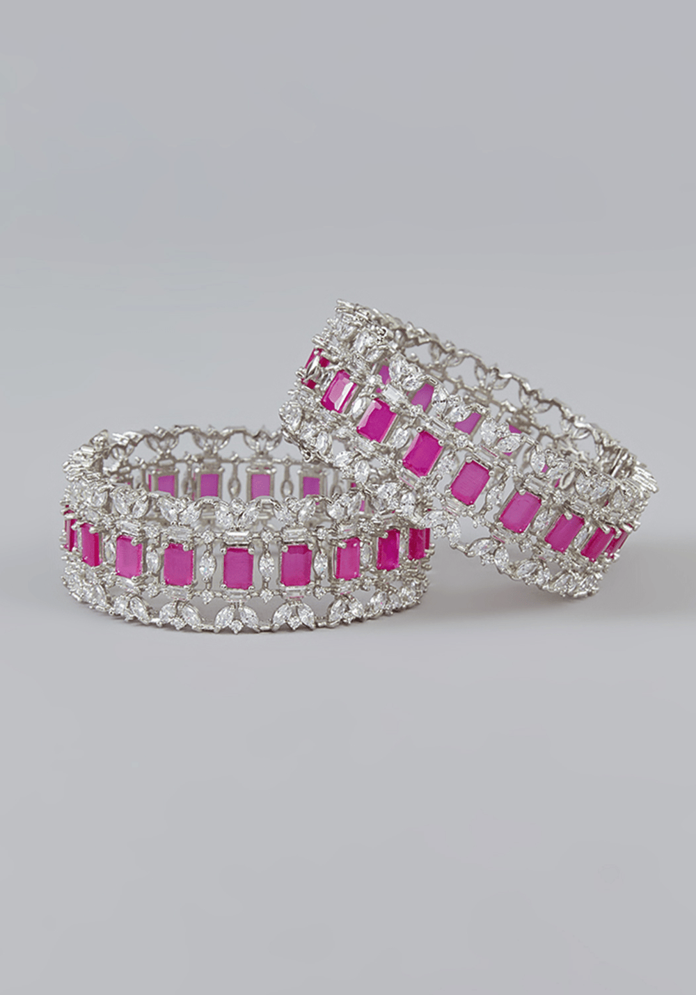 Diamond Bangles With Pink Stones Zevar by Geeta - Fabilicious Fashion