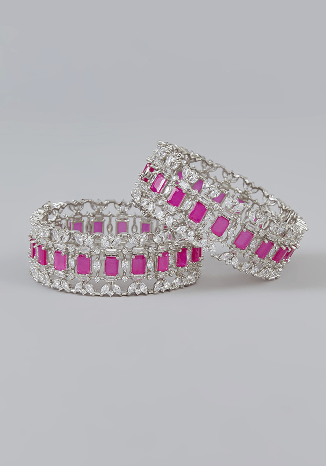 Diamond Bangles With Pink Stones Zevar by Geeta - Fabilicious Fashion