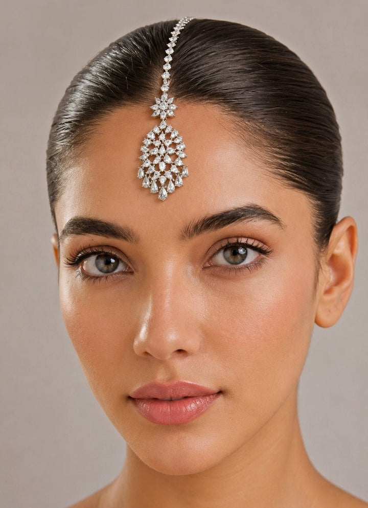 Zevar by Geeta Diamond Studded White Finish MaangtikkaFabilicious Fashion
