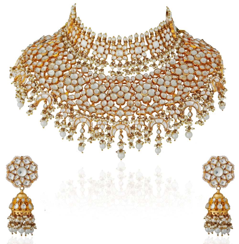 Double Layered Floral Bridal Necklace Set Riana by Shikha Jindal - Fabilicious Fashion