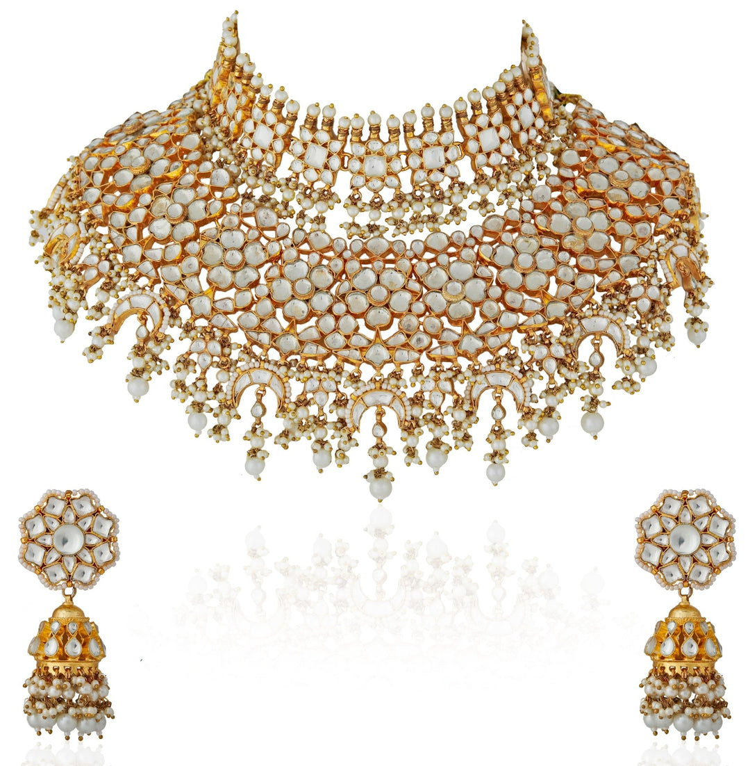 Double Layered Floral Bridal Necklace Set Riana by Shikha Jindal - Fabilicious Fashion