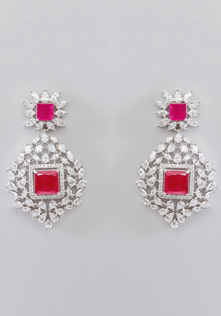 Double Layered Red Stone Faux Diamond Necklace Set Zevar by Geeta - Fabilicious Fashion