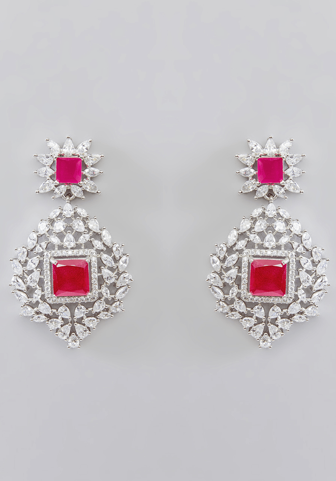Double Layered Red Stone Faux Diamond Necklace Set - Zevar