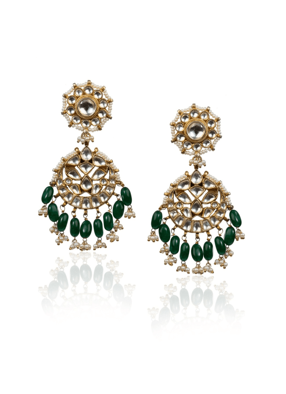 Drop Shaped Earrings With Green Hangings Riana by Shikha Jindal - Fabilicious Fashion