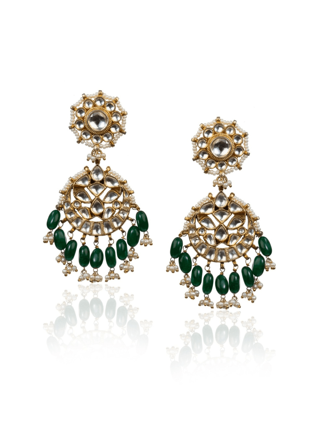 Drop Shaped Earrings With Green Hangings Riana by Shikha Jindal - Fabilicious Fashion