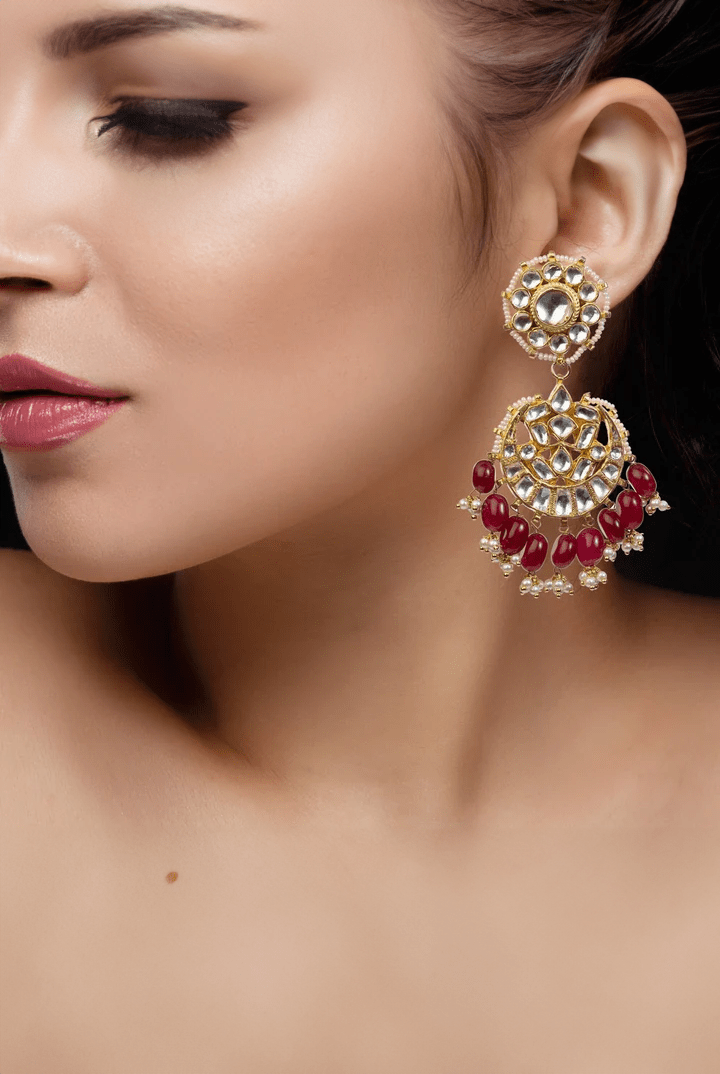 Dropas Shaped Earrings With Maroon Hangings Riana by Shikha Jindal - Fabilicious Fashion