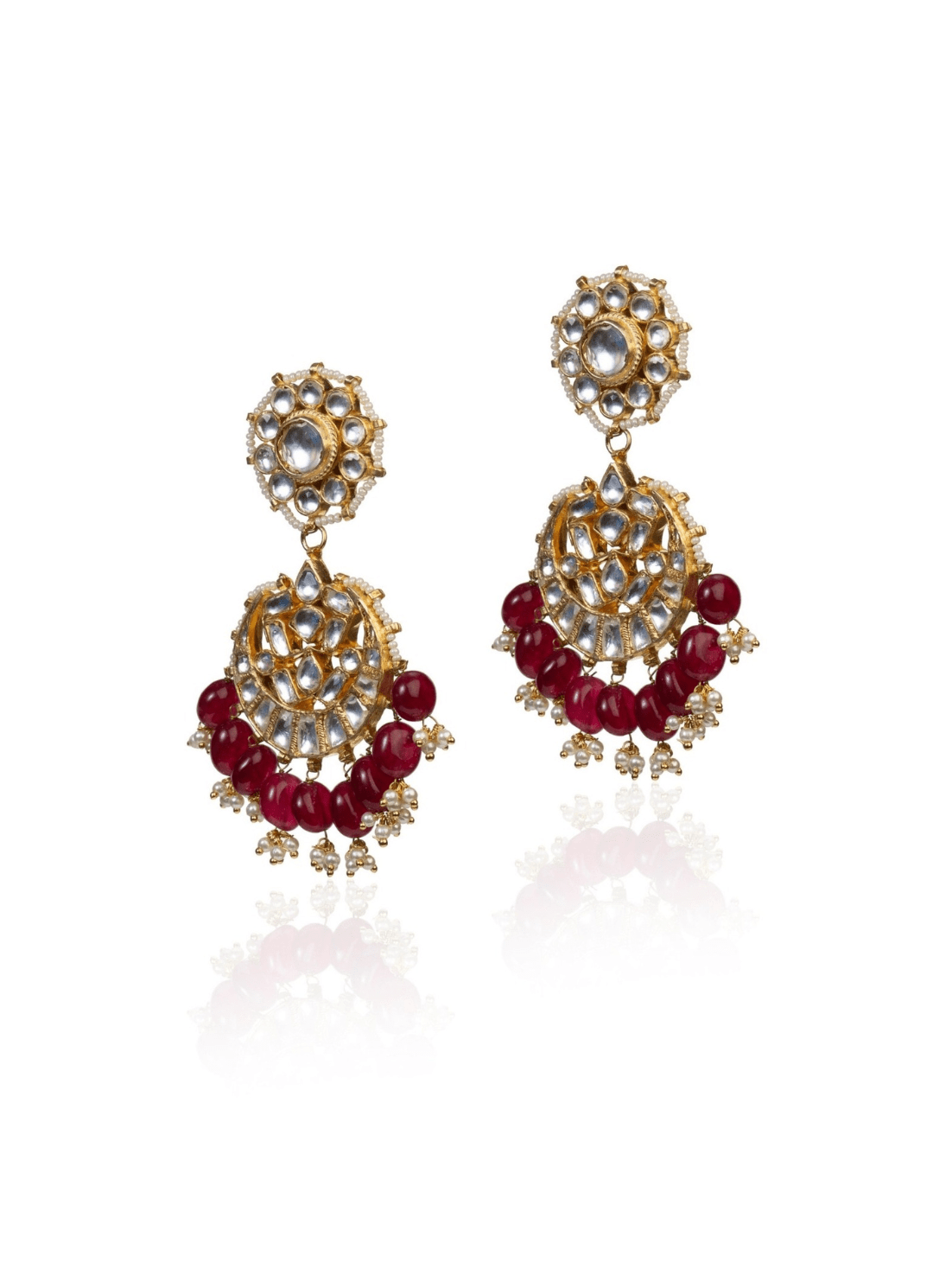 Dropas Shaped Earrings With Maroon Hangings Riana by Shikha Jindal - Fabilicious Fashion