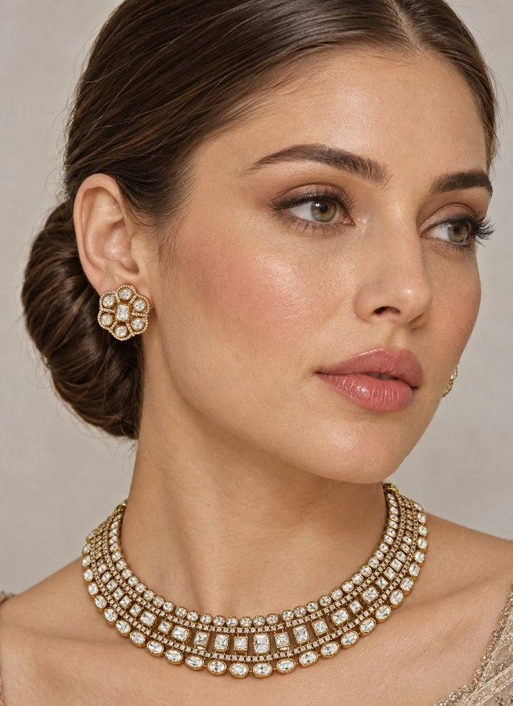 Zevar by Geeta Dual Finish Polki Necklace SetFabilicious Fashion