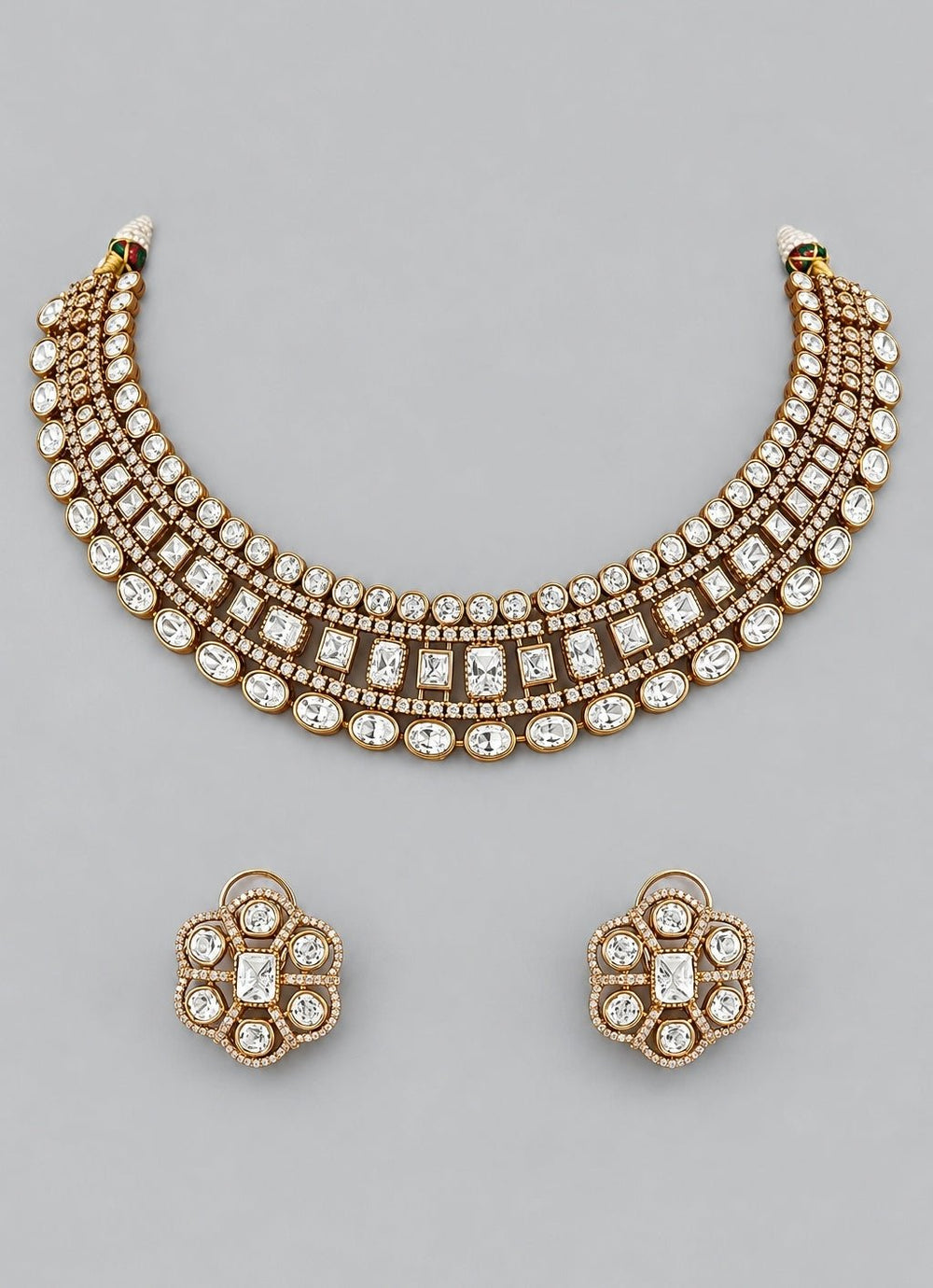 Zevar by Geeta Dual Finish Polki Necklace SetFabilicious Fashion