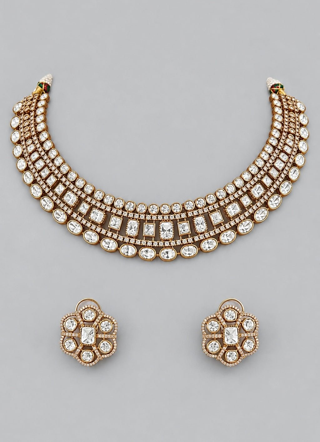 Zevar by Geeta Dual Finish Polki Necklace SetFabilicious Fashion
