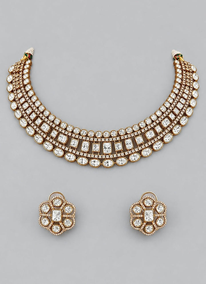 Zevar by Geeta Dual Finish Polki Necklace SetFabilicious Fashion