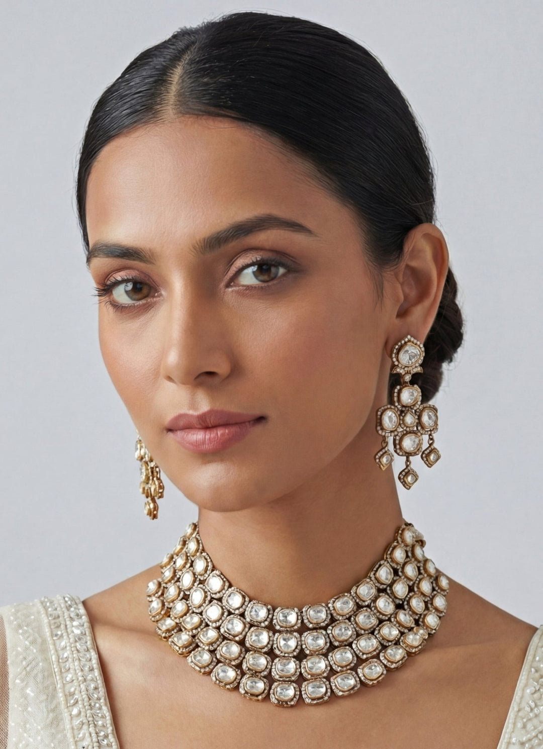 Zevar by Geeta Dual Tone Finish Champagne Stone Necklace SetFabilicious Fashion