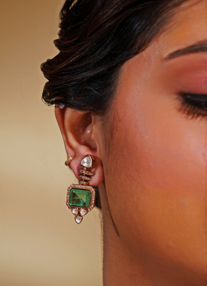 Dual - Tone Finish Kundan And Green Enamel Stone Necklace Set Zevar by Geeta - Fabilicious Fashion