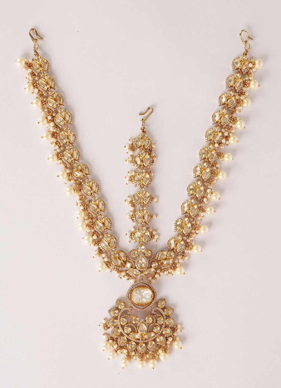 Dual Tone Finish Kundan And Pearl Polki Matha Patti Zevar by Geeta - Fabilicious Fashion