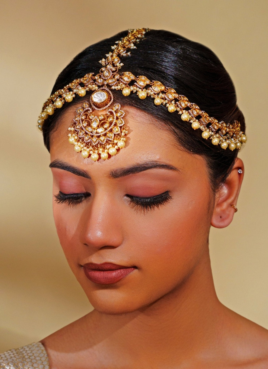 Dual Tone Finish Kundan And Pearl Polki Matha Patti Zevar by Geeta - Fabilicious Fashion