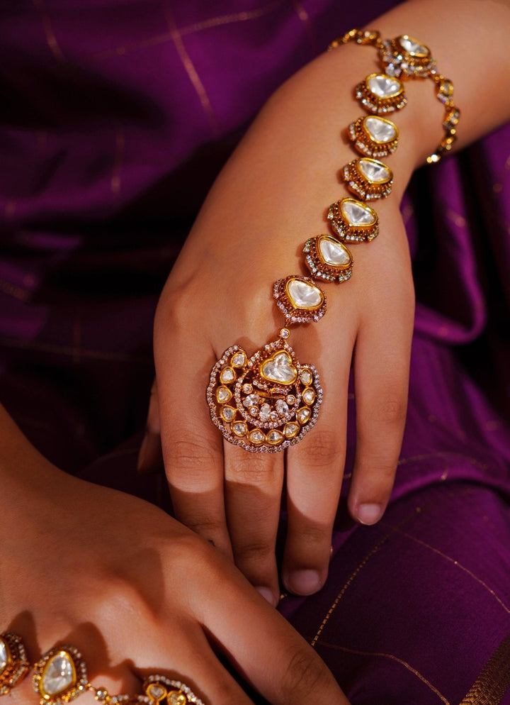 Dual Tone Finish Kundan Polki Hathphool Zevar by Geeta - Fabilicious Fashion