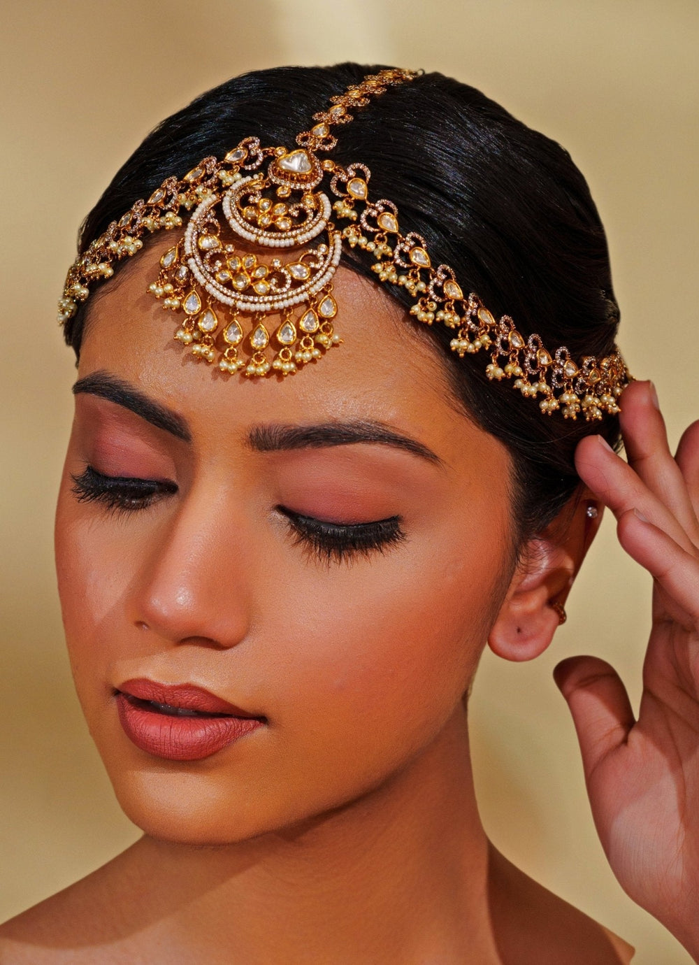 Dual Tone Finish Kundan Polki Mathapatti Zevar by Geeta - Fabilicious Fashion