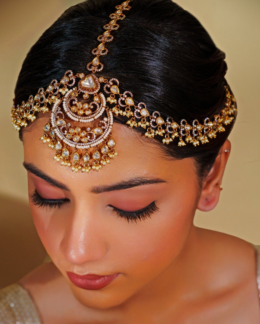Dual Tone Finish Kundan Polki Mathapatti Zevar by Geeta - Fabilicious Fashion