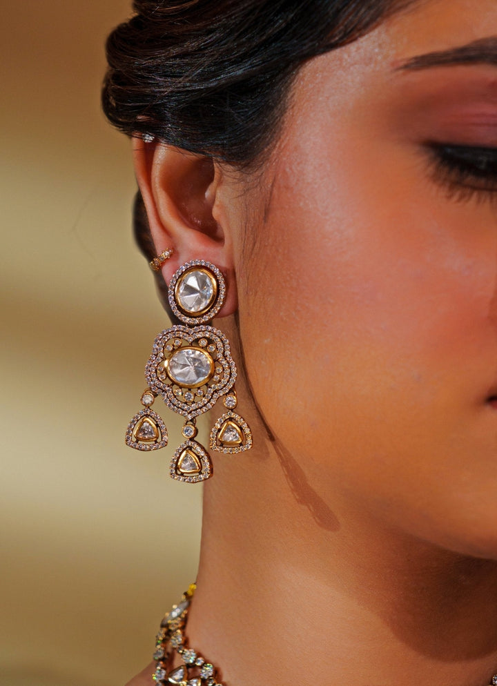 Dual Tone Finish Layered Kundan Pendant Necklace Set Zevar by Geeta - Fabilicious Fashion