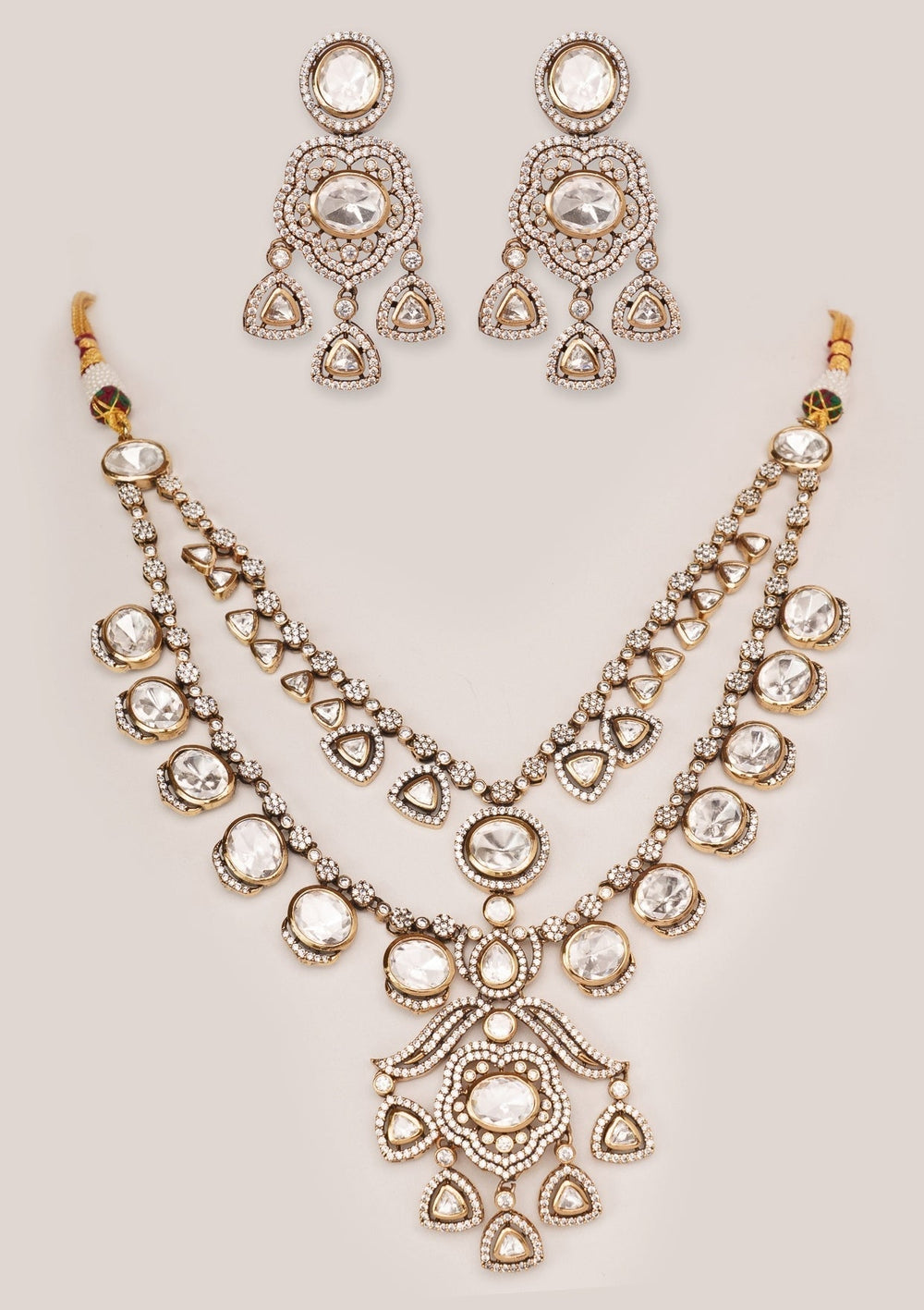 Dual Tone Finish Layered Kundan Pendant Necklace Set Zevar by Geeta - Fabilicious Fashion